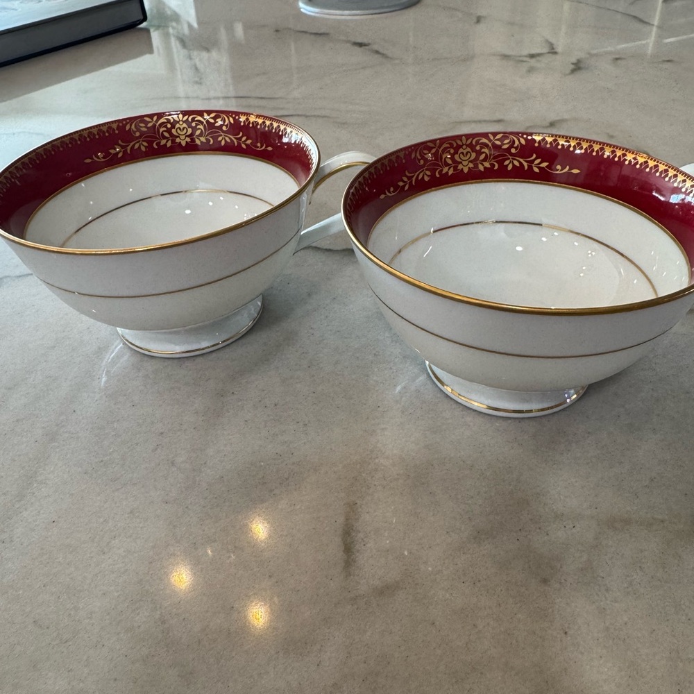 Elegant Red and Gold Trimmed Teacups